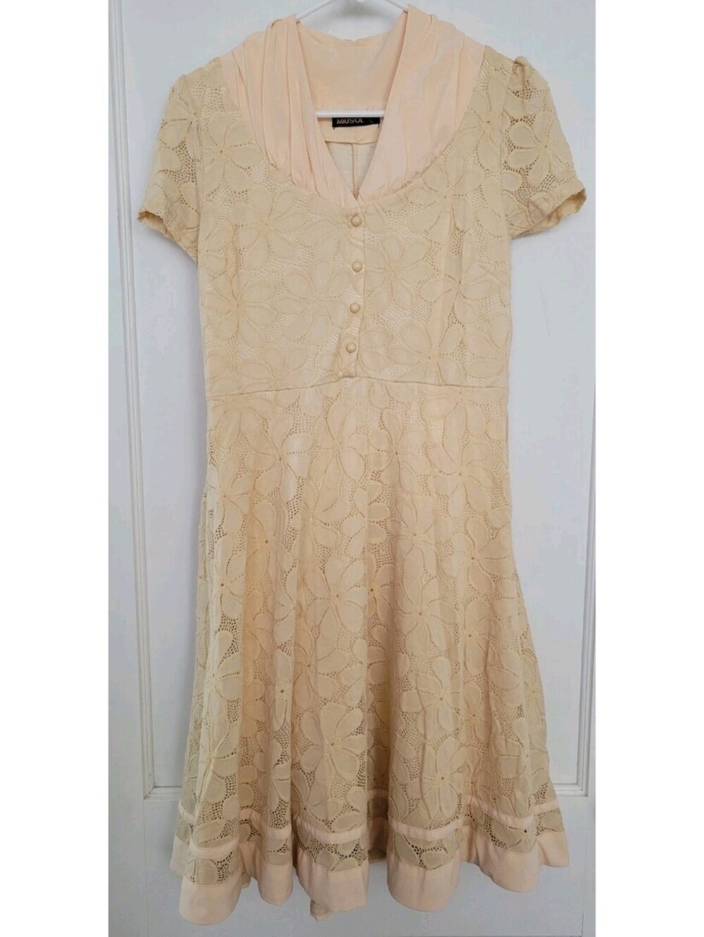 MIUSOL Retro 60s Fit & Flare Dress Women’s Large Cream/Beige Floral Lace